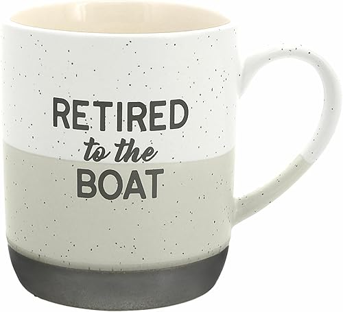 Pavilion Gift Company Taza de 15 onzas Retired To The Boat - Taza de café de gres moteada, color beige