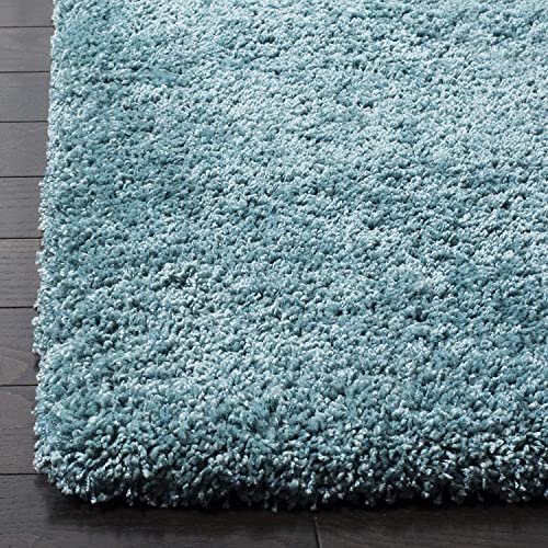 Image of Handmade 2 Inch Pile Height Super Soft Touch Export Quality Plain Shag Rectangular Carpets For Home Size 5X5 Feet Color Sky Blue