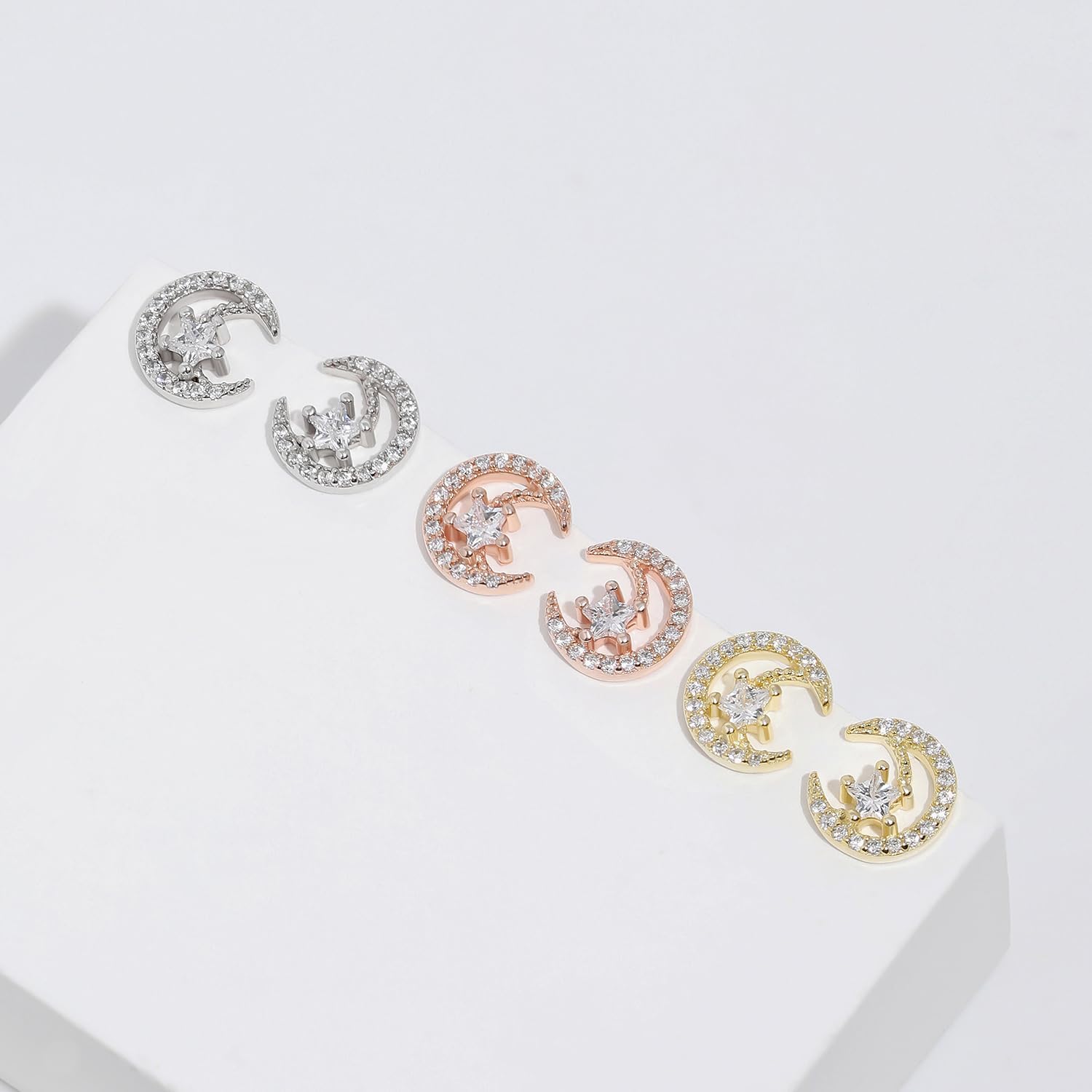 Meissa Sterling Silver Earrings for Women Moon Star Earrings Gold Earrings Cute Rose Gold Studs Hypoallergenic Girls Earrings