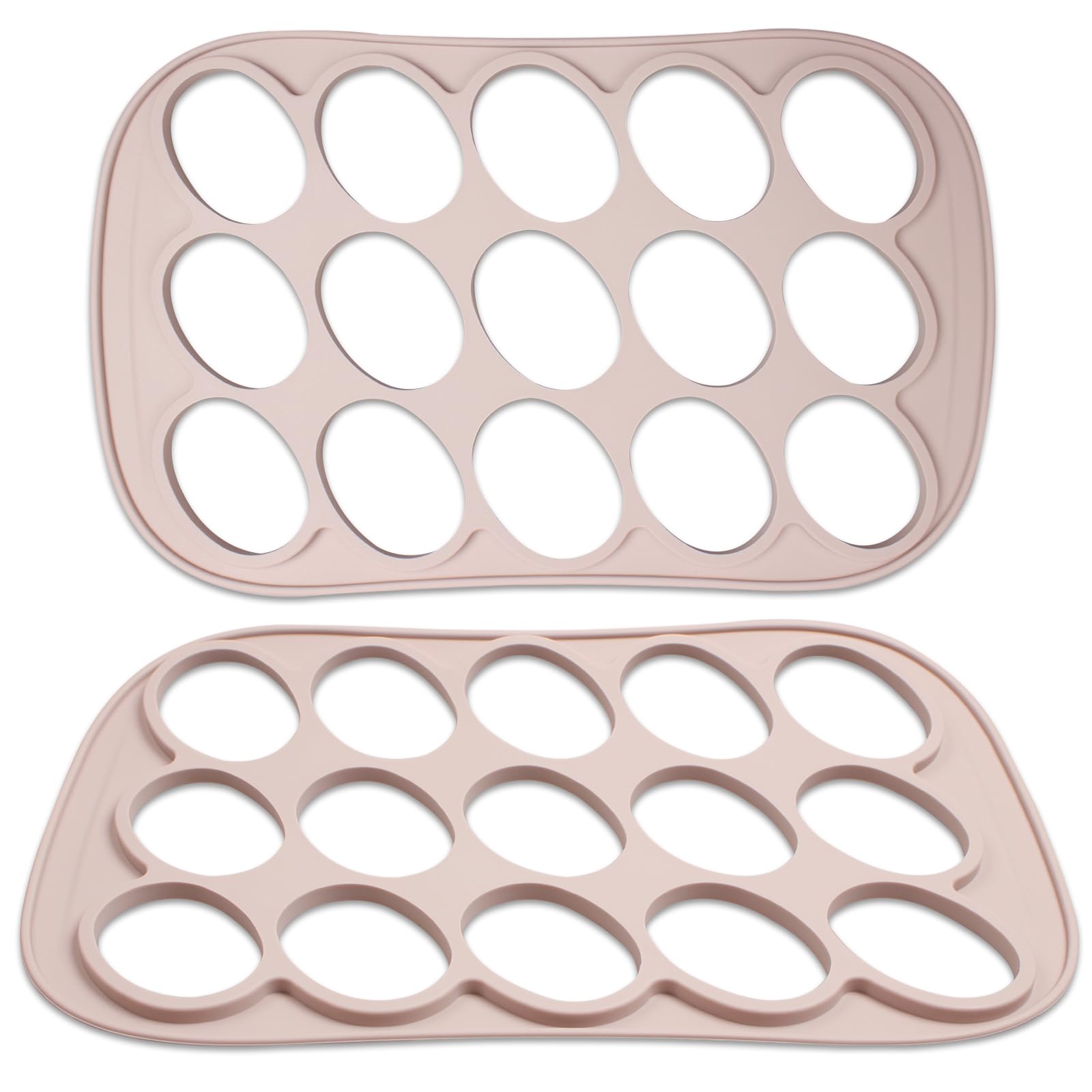 15-Cavity Silicone Cookie Molds, Non-Stick Oval Chocolate Chablon Biscuit Stencil for Baking, Cookie Maker Frame Template Molds for Cake Pastry Decorating Dessert, 13.6 x 8.5 x 0.4 inches, Light Camel