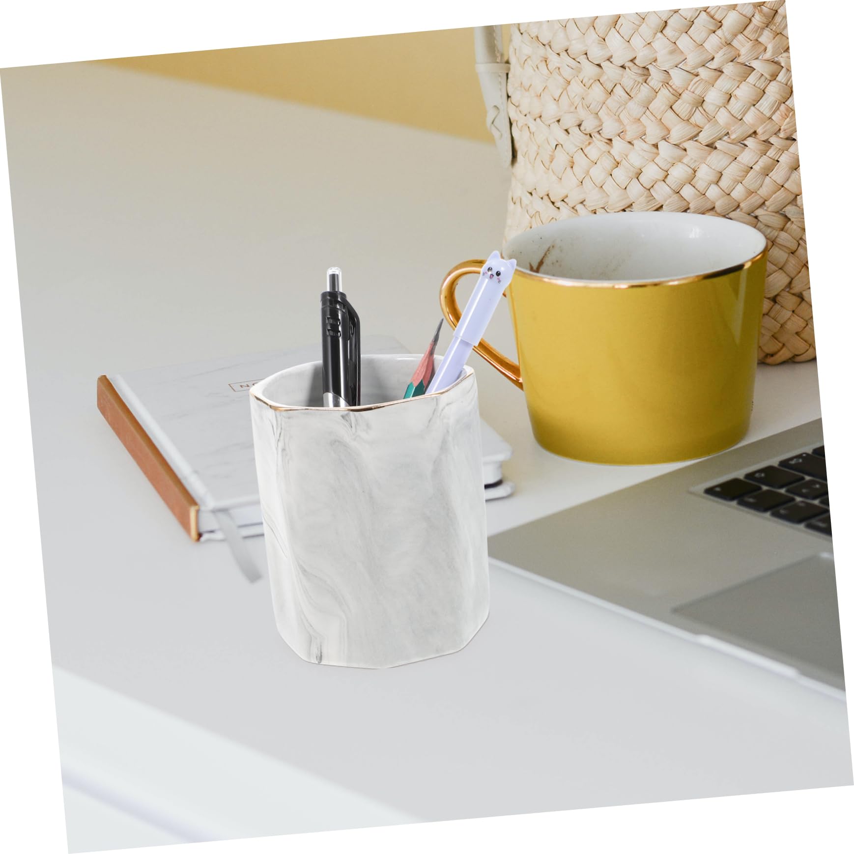 3 Pièces Seau De Papeterie Hexagonal Porte-crayons Pour Enfants Pots à Stylos Pour Bureau Porte-pinceaux De Maquillage Des Pots De Fleurs Pot à Crayons Light Grey Céramique