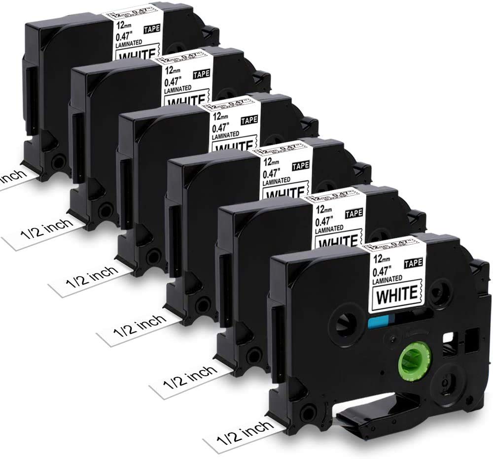 6X MarkField Compatible Label Tape Replacement for Brother P Touch TZ TZe-231 12mm x 8m Black on White Cassette, for Label Maker PT-1000 1010 1280 H105 H200 H110 H101C D210 E110 P300BT Cube