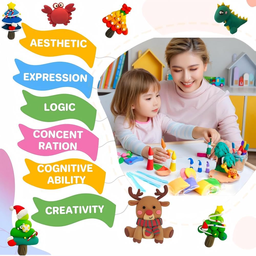 50 Colori Plastilina per Bambini – Box con 3 Strumenti, 9 Formine, 46 Accessori, Manuale – Argilla da Modellare, Pasta Modellabile Autoindurente, Air Dry Clay, Fommy – Regalo Creativo 3-12 Anni