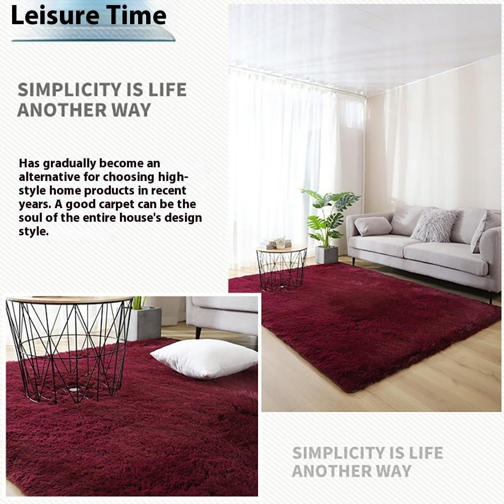 High Density Rabbit Fur-Like Area Rug Non Shedding 4CM Thick Soft Polyester Carpet with Non Slip Bottom Minimalist Versatile Floor Rug for Living Room Bedroom (Khaki, 4.59 * 6.56ft)