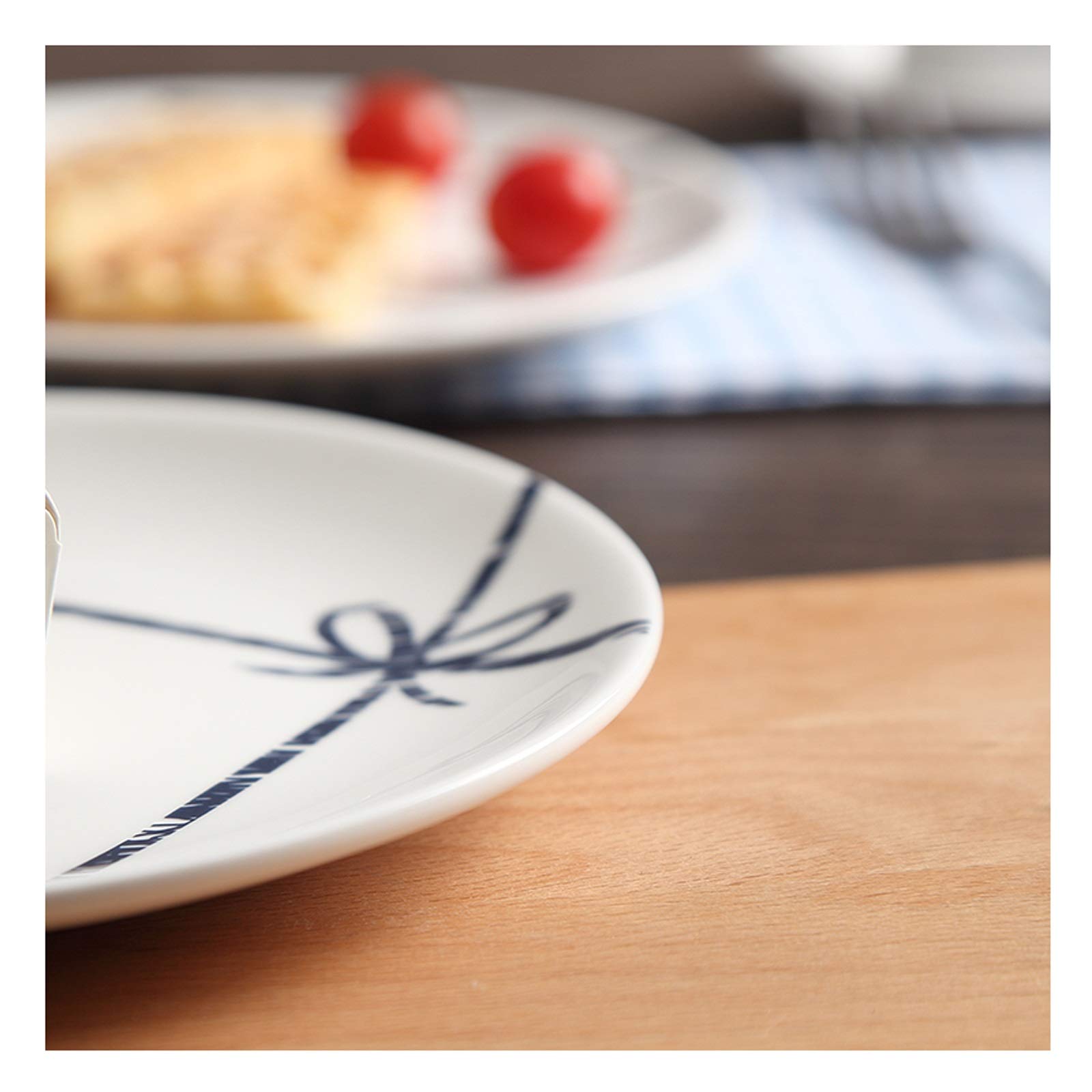 Piatti da Porzione per Brunch Piatto da bistecca bianca con striscia blu, piatto in ceramica da 8 pollici adatto for pasta, dessert, insalata, piastra di cena a microonde a microonde, 4 pezzi Per Anti