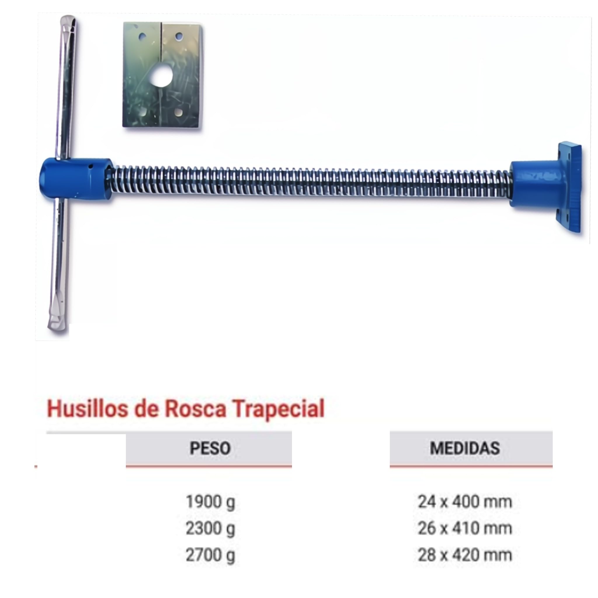 Bricoloco Vis de serrage pour établi de menuisier avec filetage trapézoïdal pour plus de force et de maintien. Tour d'établi avec platine et poignée (1, M24 x 400 mm)