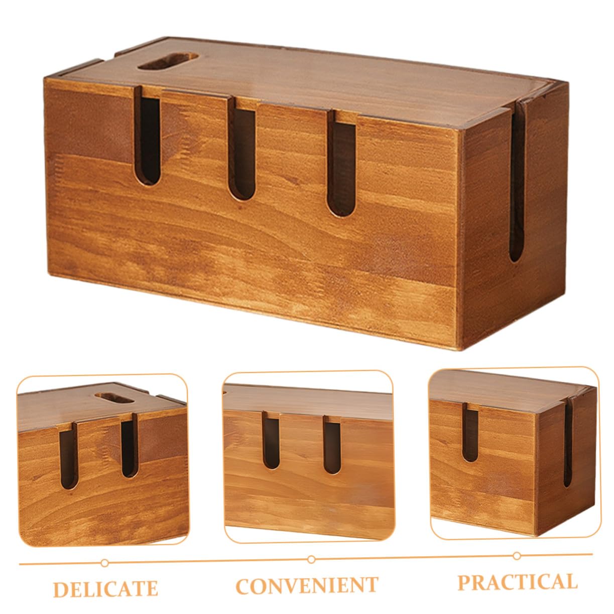 Housoutil Caja Organizadora Diseño Rústico de Madera de Gestión de Cables Tapa y Función de Organización de Escritorio para Oficina y Hogar