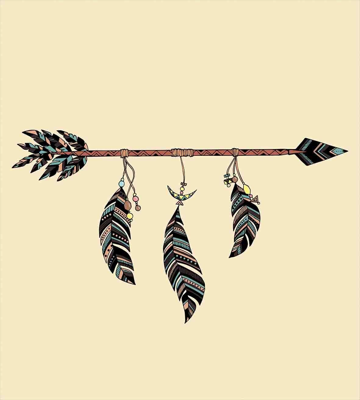 Ambesonne Arrows Duvet Cover Set, Arrow in Ethnical Pattern with Feathers Native Tribal Design Print, Decorative 3 Piece Bedding Set with 2 Pillow Shams, King Size, Black Beige