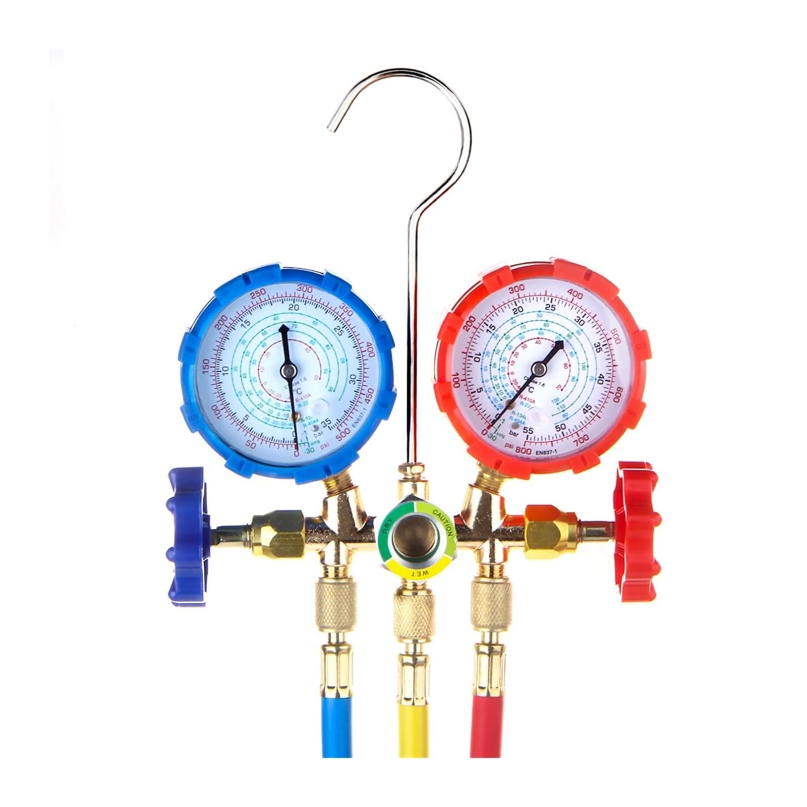 R410A R22 R134a R404A Misuratore del tubo a collettore HVAC A/C Servizio di riempimento di raffreddamento con tubi flessibili Raccordi regolabili Adattatore barattolo di scarico (Modello 3)