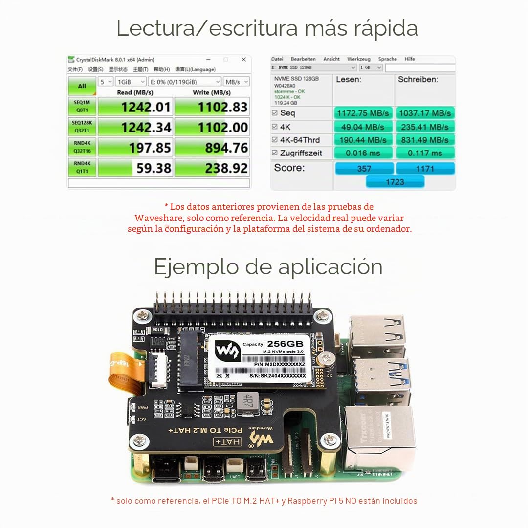 Waveshare SK M2 NVME 2242 128GB Solid State Drive, 3D TLC Flash Memory, High-Speed Reading/Writing Compatible with Windows/Raspberry Pi OS/Centos/Ubuntu/Linux,for Laptop/Desktop/All-in-One Machine...