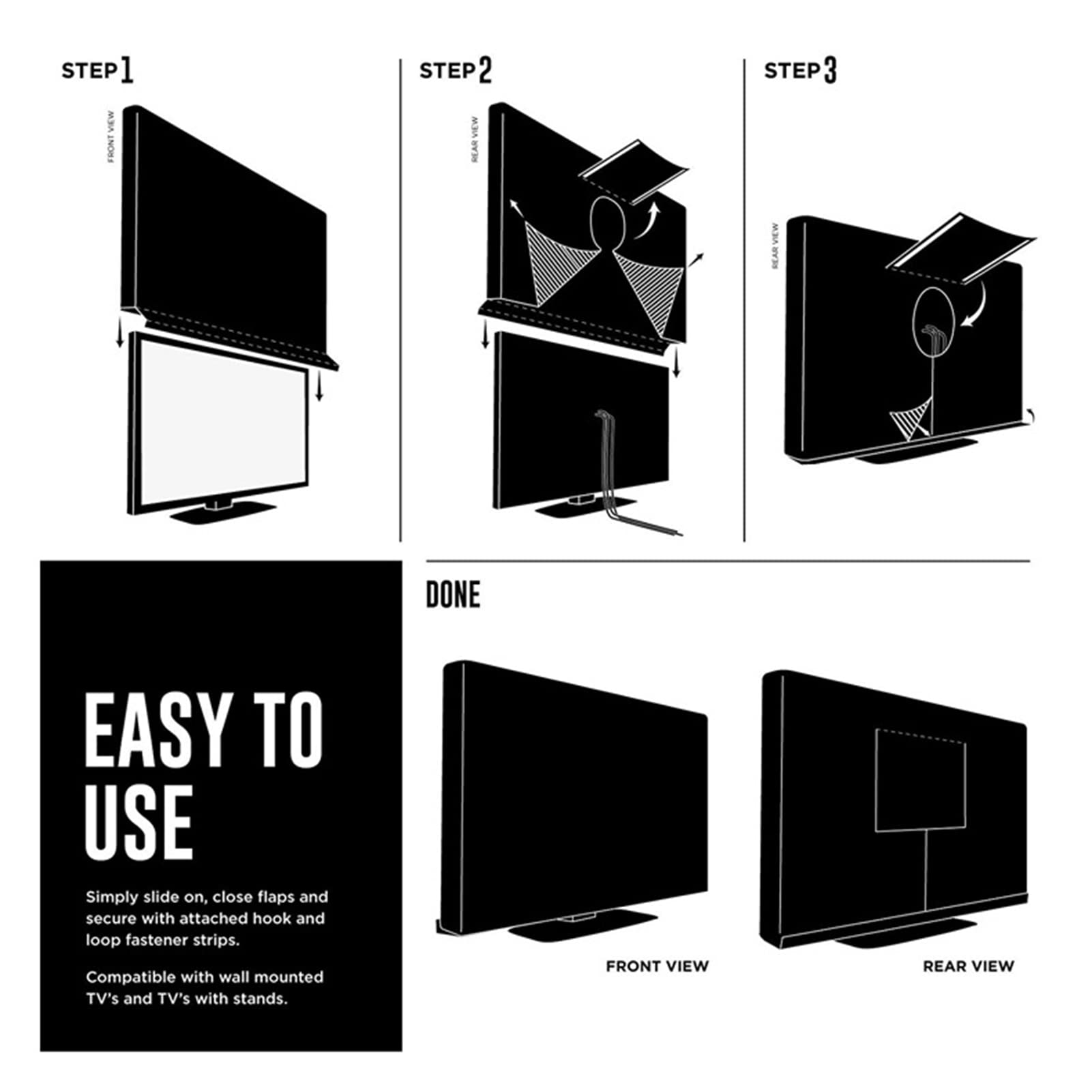 Copertura Esterna della TV 22-70", Protezione Resistente dello Schermo della TV Resistente alle intemperie 210D, Copertura Esterna della Televisione per LED, LCD, TV OLED,Nero,46 to 48 inch