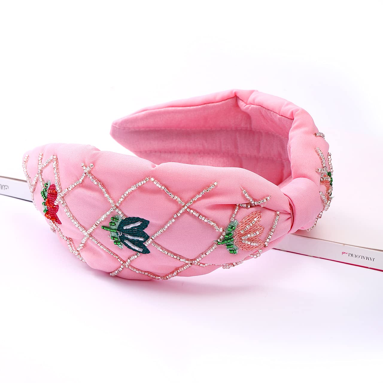 Crystal and cotton embroidered headband Crown Glass Crystal Beads Headband In Emerald Green | Brunna  main image 3