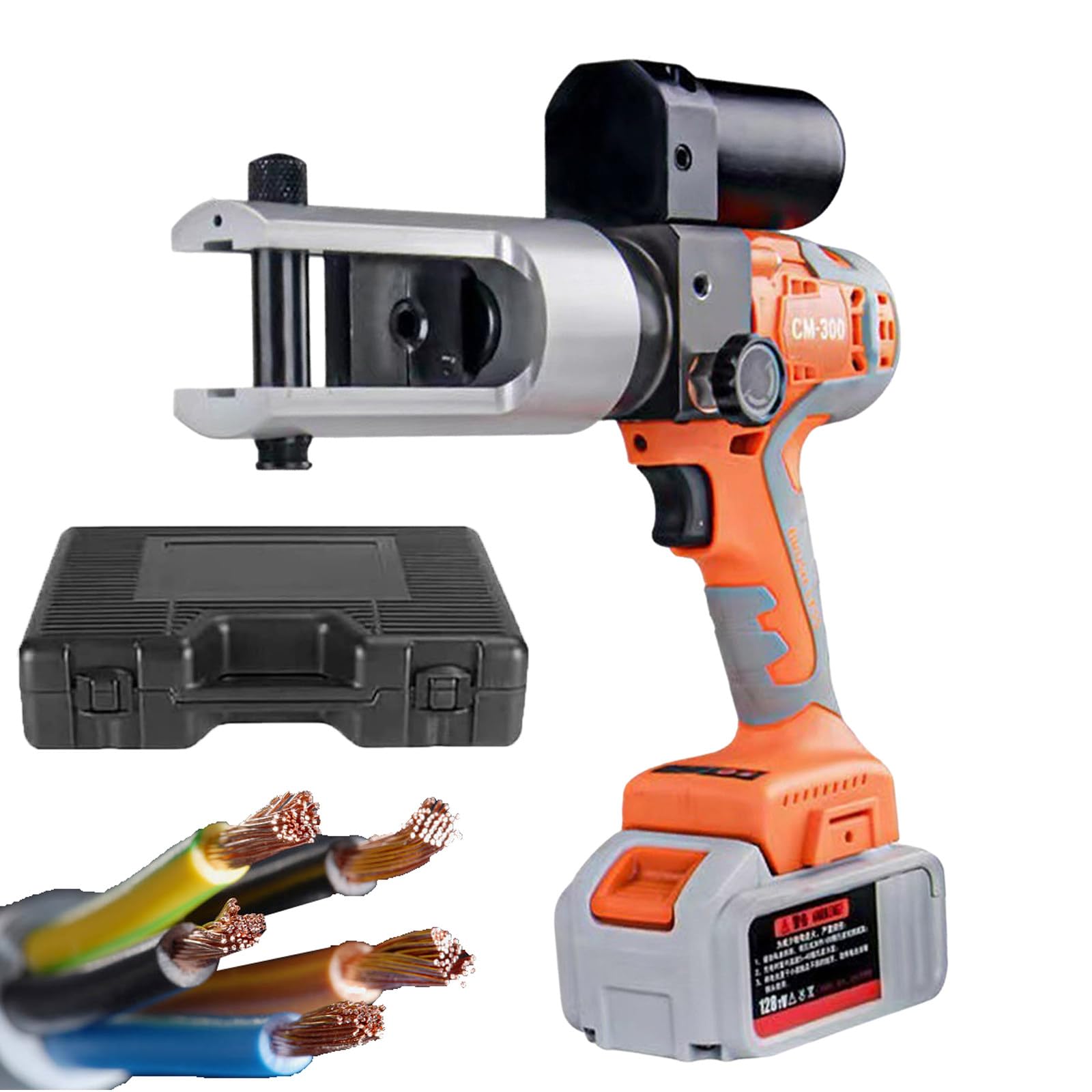 Electric Hydraulic Cable Lug Crimping Tool, Battery Powered Wire Crimping Tool with 11 Dies, for Copper and Aluminum Terminal Connections, 2 Battery, 1 Charger