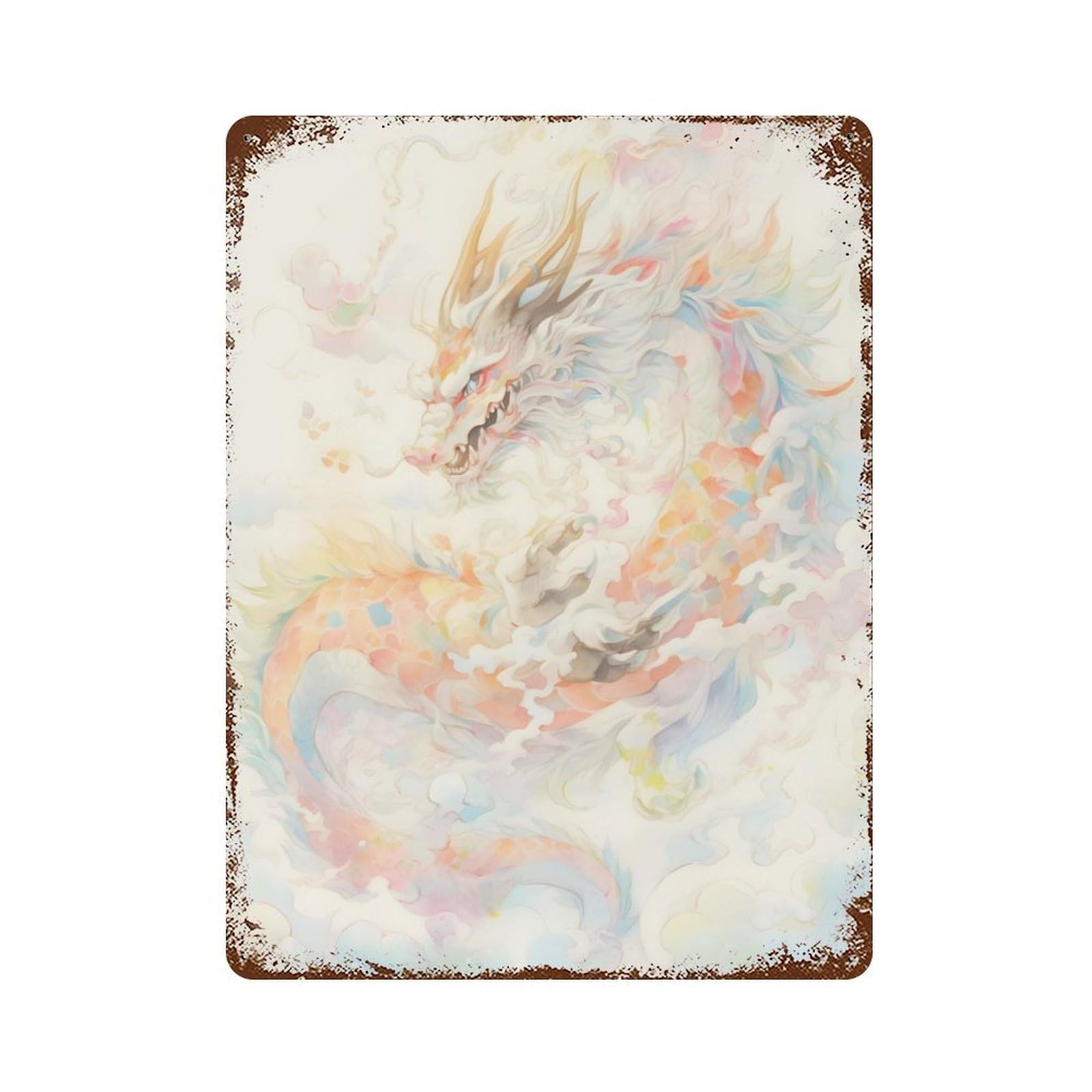 Japanese Dragon 15.7"x11.8" Vintage Rust Metal Sign, Shabby Chic Decor for Garage, Bar And Workshop Decor