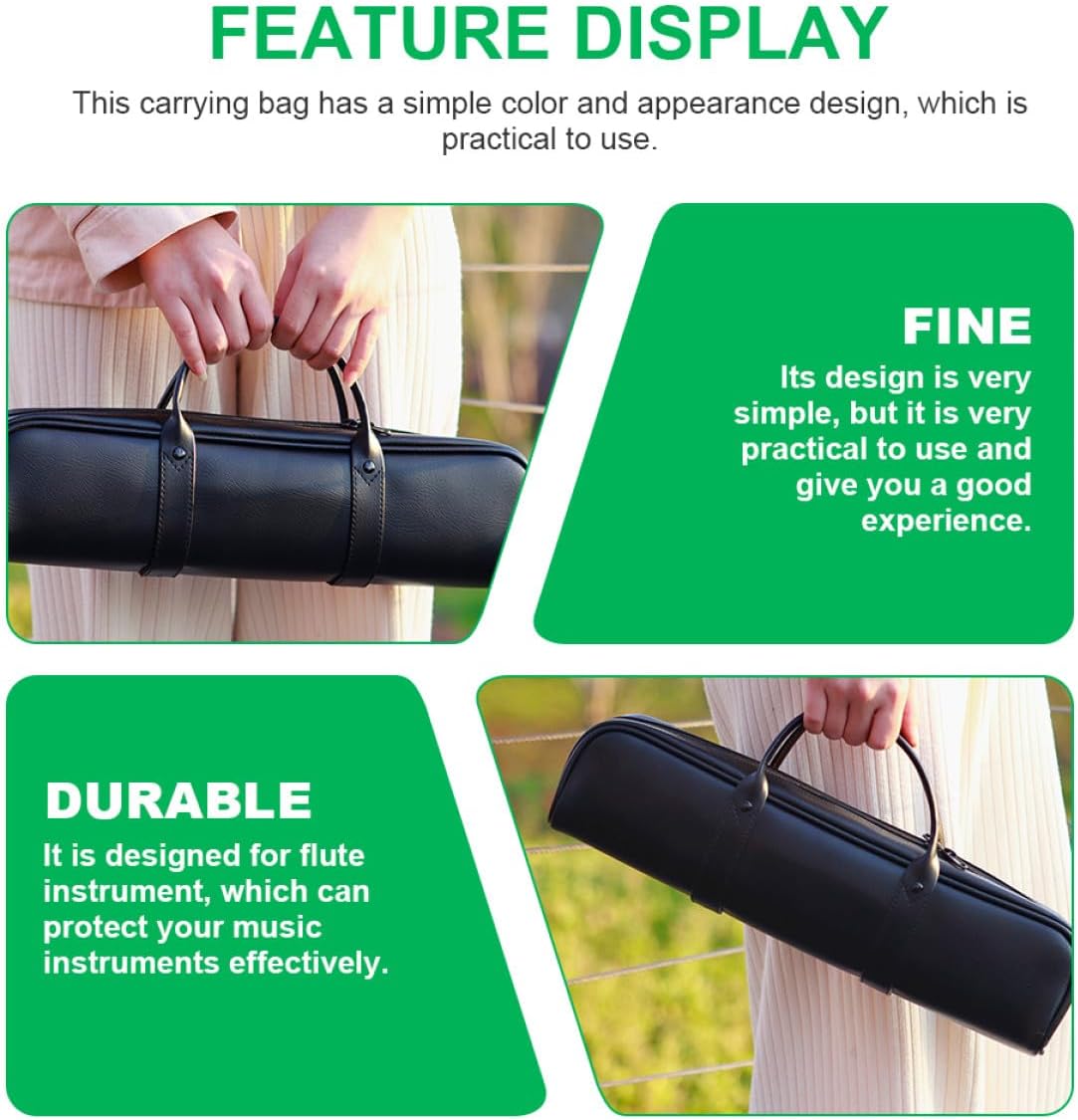 Black Leather Flute Storage Bag with Texture Protective Musical Instrument Carrying Container for Flute and Clarinet Accessories Easy Open and Close Design
