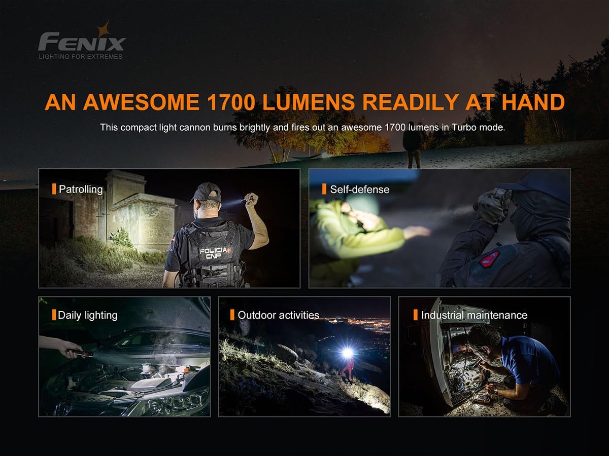 Fenix PD35 V3.0 LED-Taschenlampe, Taktische Kleine Gerade Taschenlampe, 1700 Lumen, 357m Leuchtweite, 230 Stunden Leuchtdauer, 5 Helligkeitsstufen und Strobe, IP68 Schutz, schwarz, Multi-Szenarien