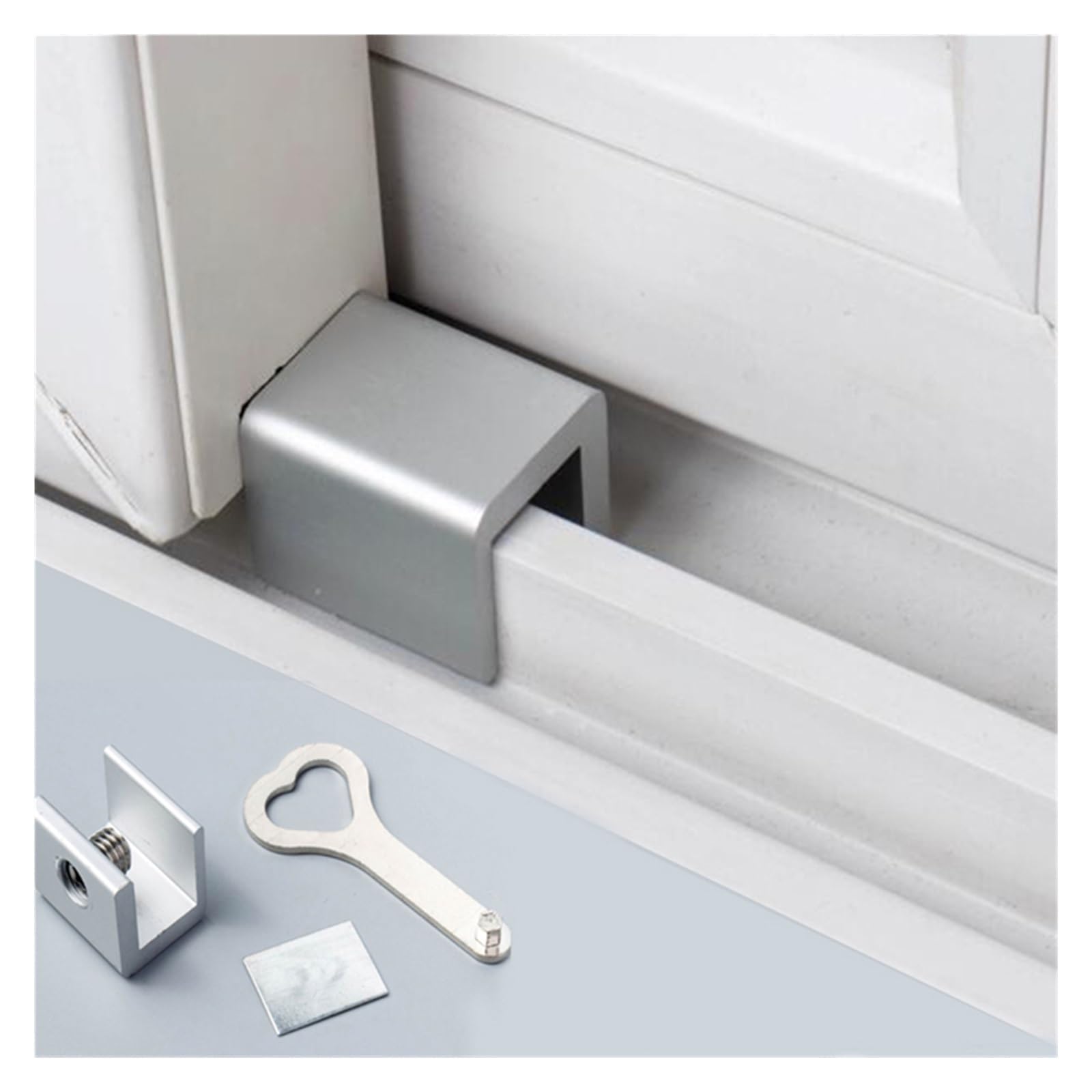 Butée de fenêtre, Serrure de fenêtre coulissante 1/10 en alliage d'aluminium argenté avec clés(1pcs B Type)