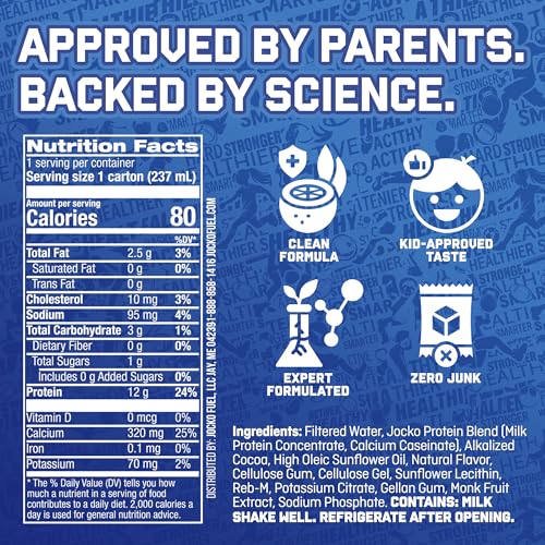 Image of Jocko Fuel Warrior Kid Grass Fed Protein Shake, Vanilla 8.25oz | 12 Pack | 12g Clean Protein & 0g Added Sugar | Gluten & Soy Free | Non-GMO | Excellent Source of Calcium | Kid Friendly Flavor