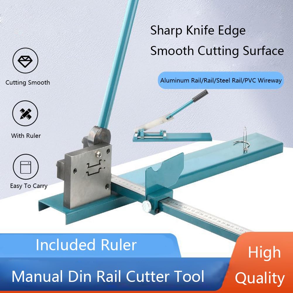 Taglierina Per Guida DIN, Manuale Doppia Scanalatura Strumento Per Il Taglio Delle Guide Con Scala Righello Di Misurazione Per Il Taglio Di In Acciaio/Alluminio/Ferro/PVC Guida (Blu)