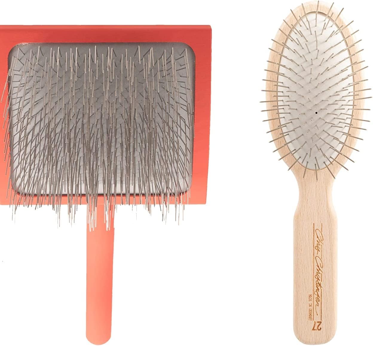 Chris Christensen Bundle - Big G Slicker for Doodles, 27 mm Original Series Oval Brush With Angled Round Ground Stainless Steel Pins and Beech Wood Body