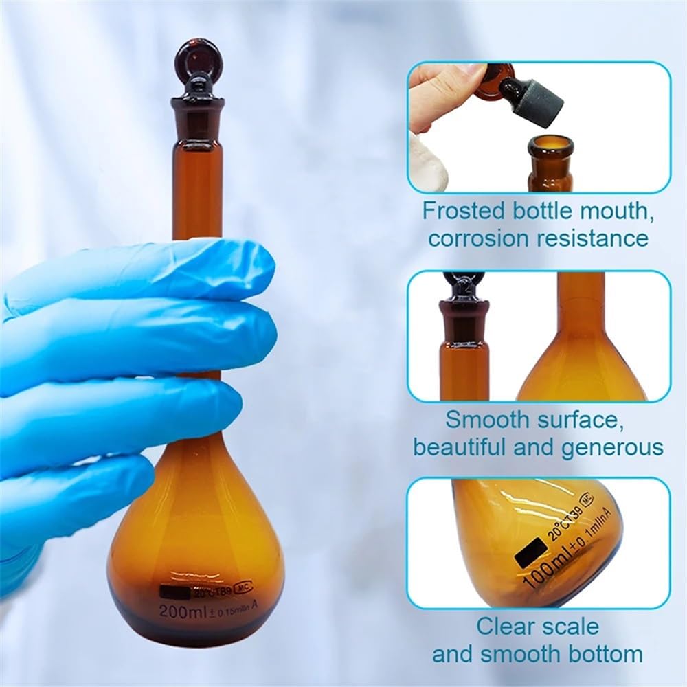 1 pz. Vetreria for matraccio volumetrico in vetro marrone con tappo, fornitura da laboratorio trasparente 5 ml a 2000 Attrezzature da laboratorio