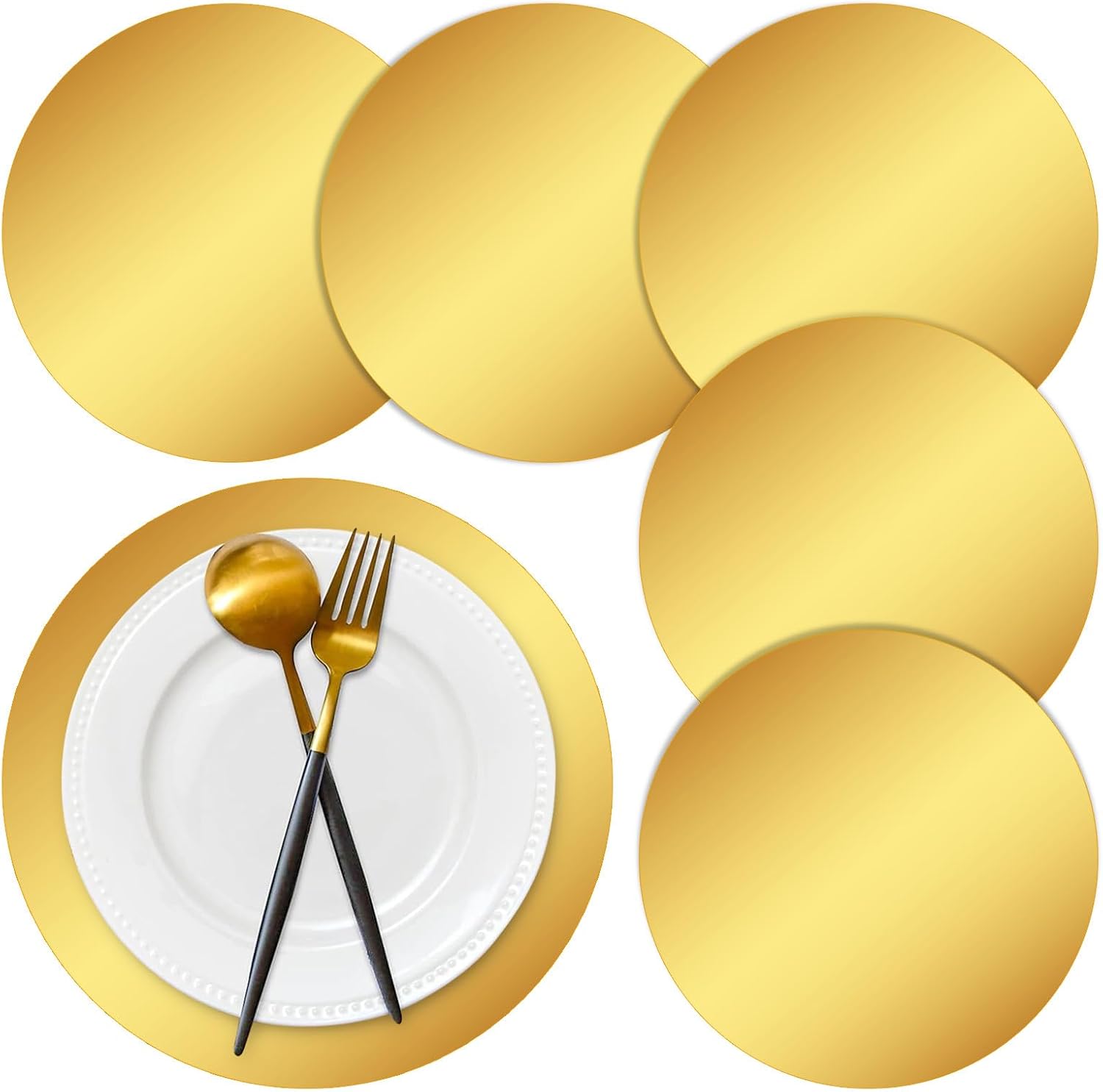 50 Pieces Gold Paper Placemats Round Disposable Glitter