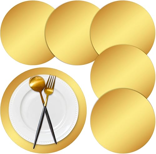 50 manteles individuales de papel dorado desechables redondos con purpurina para mesa, manteles individuales decorativos para bodas, vacaciones,