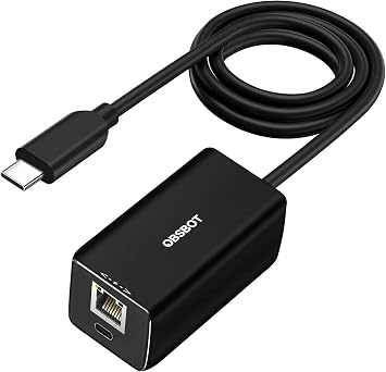 OBSBOT USB-C to Ethernet Adapter,Lower Latency,10/100 Mbps Data Transfer Rate,Dual Ethernet & USB-C Interface,Support Power Over Ethernet PoE,Charge While Stay Connect Tail Air,MacBook,PC
