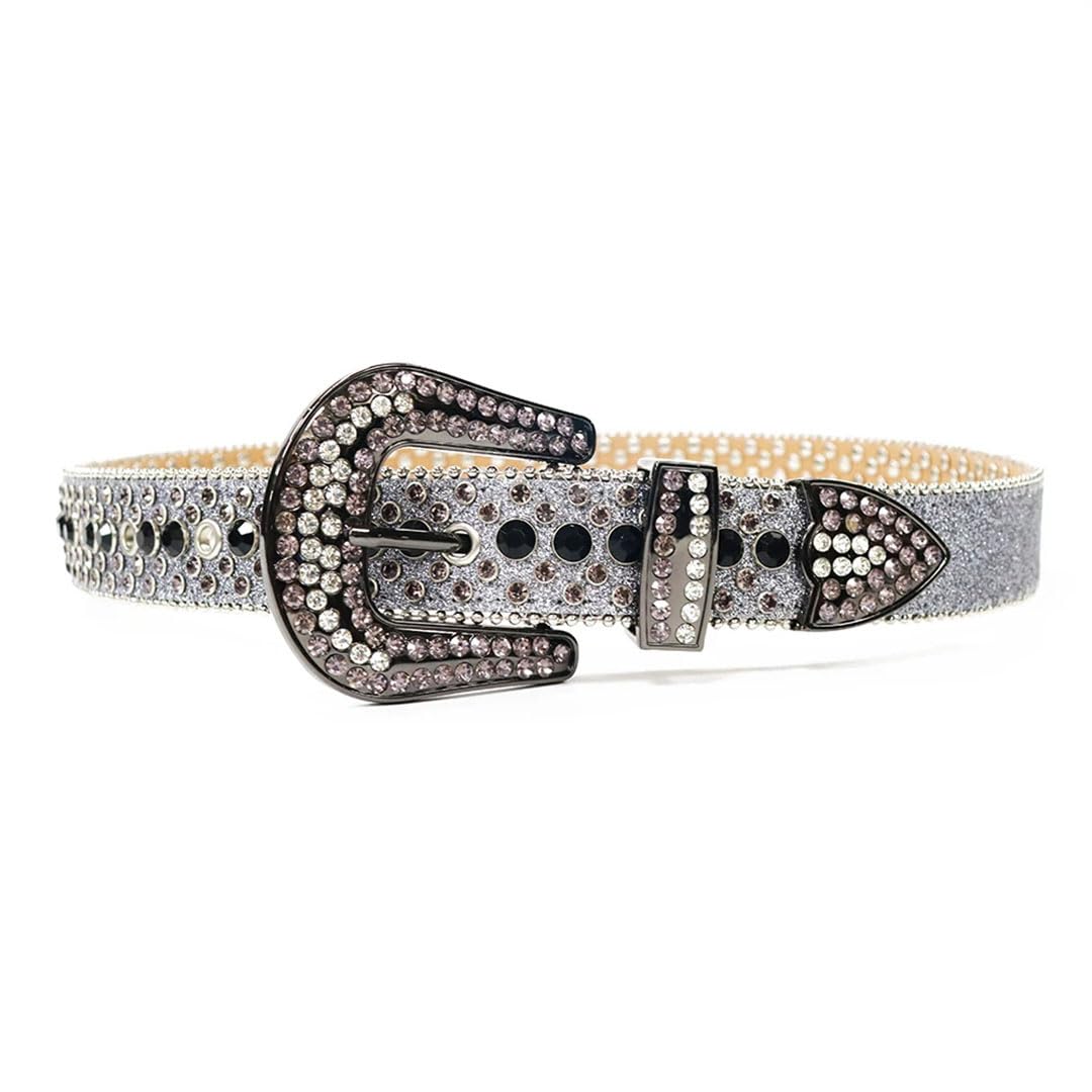 Cinturón de metal con diamantes de imitación para mujeres y hombres, cinturón de piel sintética con tachuelas