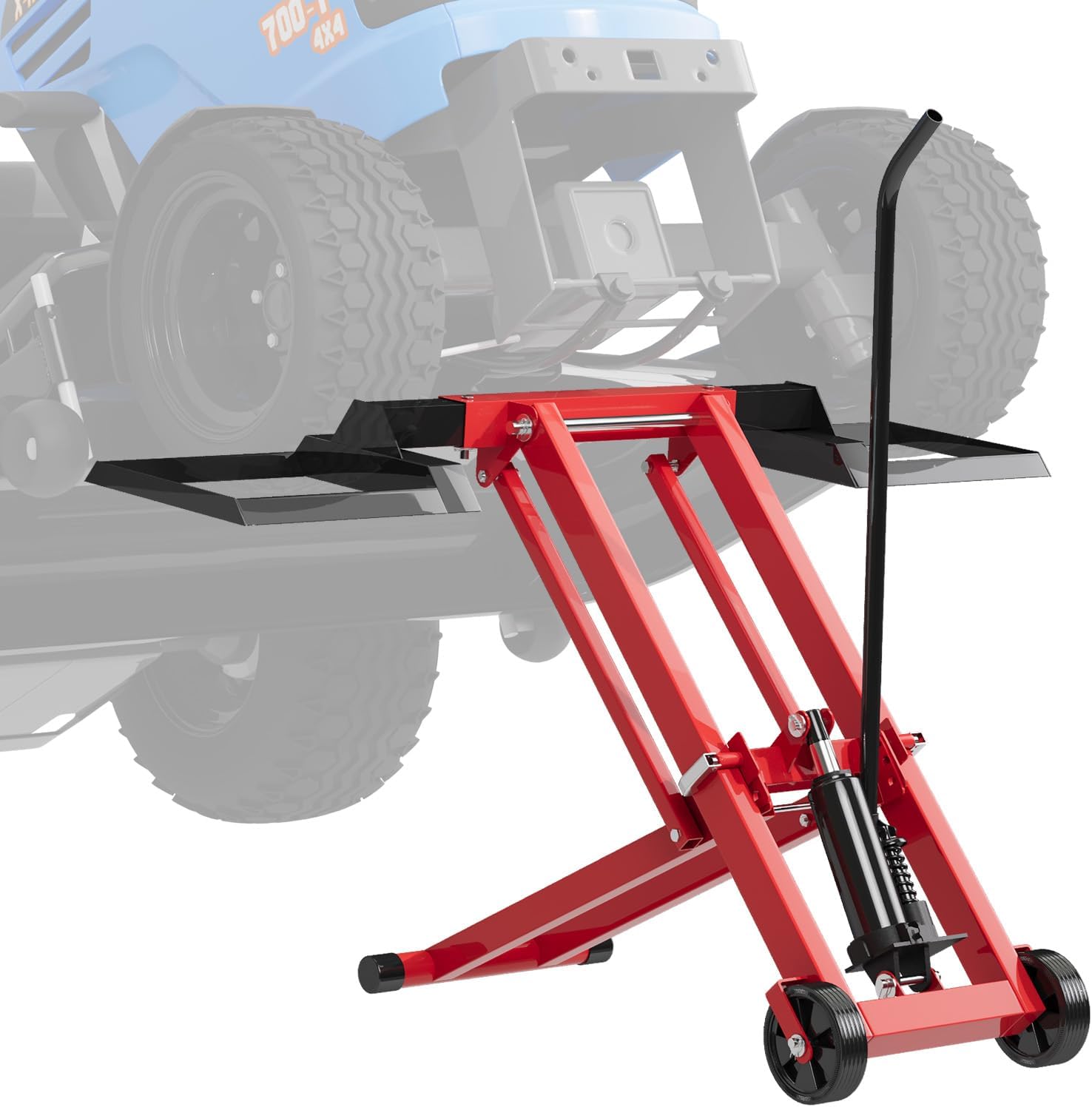 EROMMY 500LB Hydraulic Mower Lift for 40-47.6" Axle, 24" Lawn Tractor Jack with 3-Height Adjustment, Zero Turn Mower Lift for Maintenance & Repair, Red