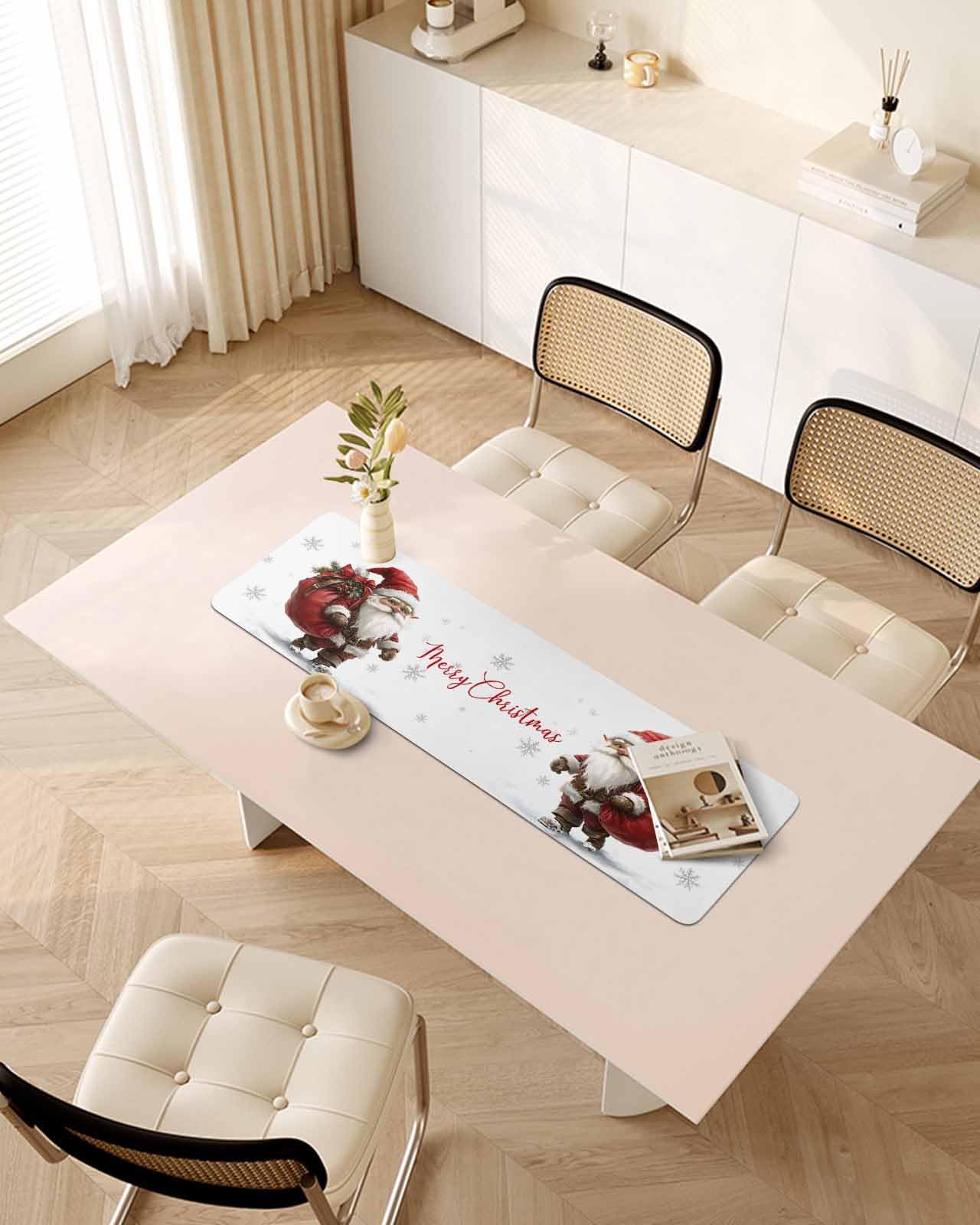 Debedcor Heat Proof Table Pads Waterproof Decorative, Christmas Gnomes Non-Slip Table Countertop Protector, Winter Xmas Present Snowflake Insulation Mat for Dining Room, 48 x 12 Inches