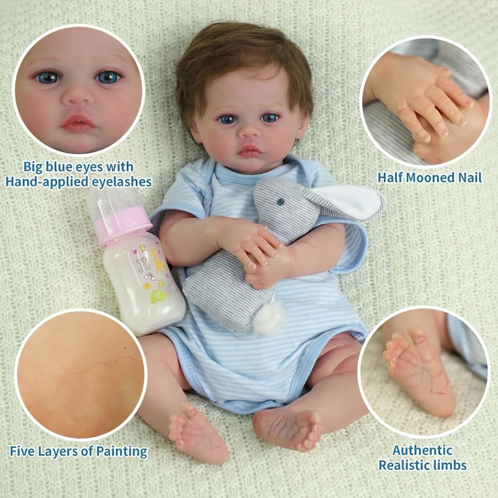 SCOM 18-Inch Reborn Baby Dolls Boy - Realistic Newborn Baby Doll, Lifelike Weighted Soft Body, Adorable Poseable Real Life Doll with Accessories – Gift for Kids Age 3+ & Collectors - Image 2