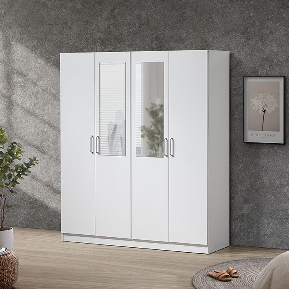 Danube Home Supreme 4 Door Wardrobe With Mirror | Extra Sturdy Closet, Clothes Storage Cupboard | Modern Design Space Saving Swing Door Cabinet For Bedroom L160xW52xH190cm - White
