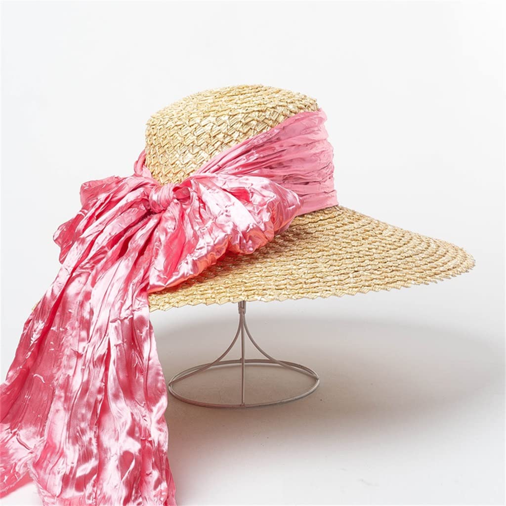 Cappello Estivo con Fiocco di Grano Intrecciato a Fiori Naturali, Cappello con Visiera per Protezione Solare da Spiaggia a Tesa Larga