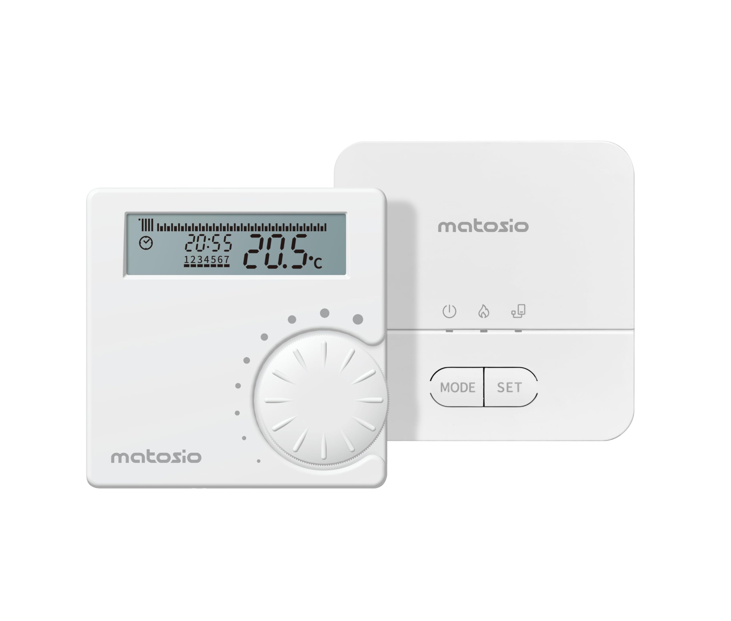 TH611RT Funk-Raumthermostat-Set für Heizkessel – Programmierbar, mit Empfänger, digitales Kesselthermostat (OpenTherm oder potenzialfreier Kontakt), batteriebetrieben, Wandmontage, Weiß