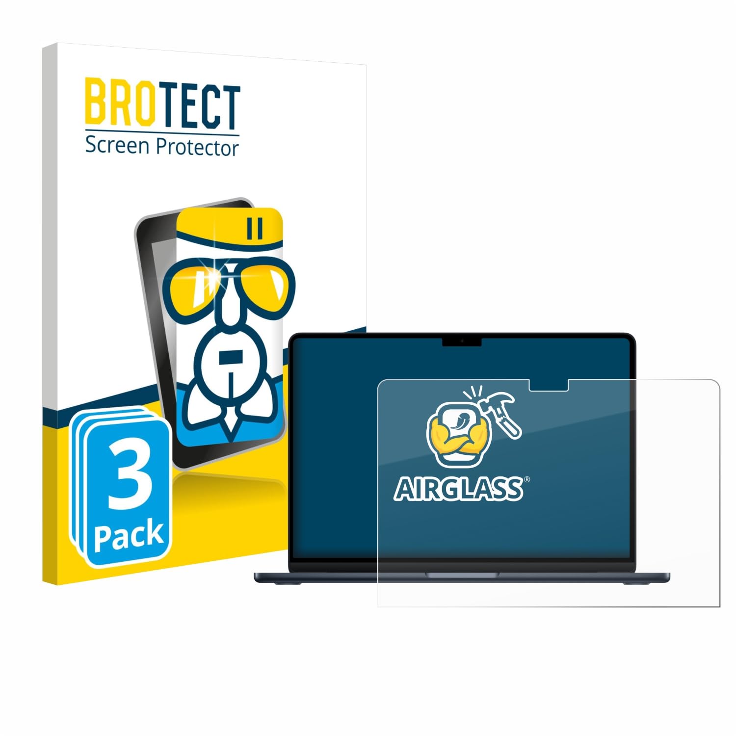 brotect 3 Pezzi Pellicola Vetro per Apple MacBook Air 13" M4 2025 | Chiara Protezione Schermo Made in Germany, Durezza 9H Anti-Graffio Glass Screen Protector