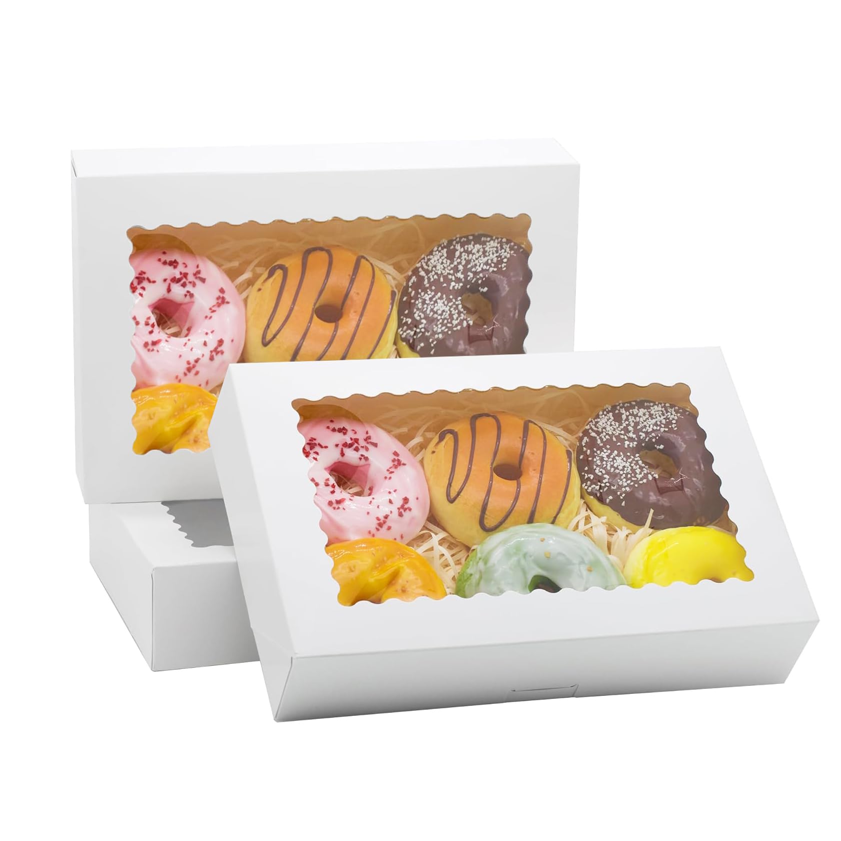 LONGTEAM 5 Pack 12" x 8" x 2.5" Rectangle Bakery Cookie Box with Clear Window, Disposable Food-Grade Baking Packaging Boxes for Birthday Parties and Festival Celebrations (White-5 Pack)