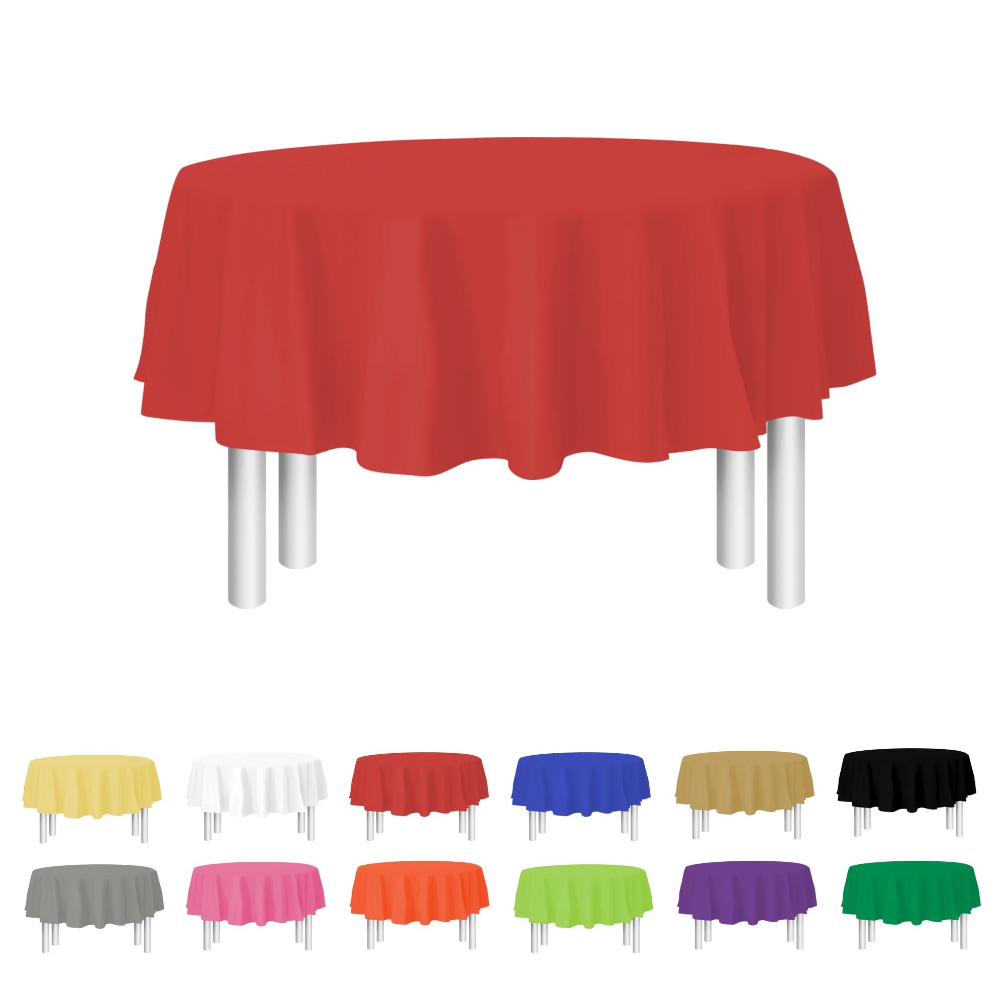Party Dimensions Red Tablecloth Disposable Plastic Table Cover for Round Tables 84 Inch (12 Pack) Premium Plastic Table Cloths for Parties, Events & Weddings, Indoors/Outdoors, 84"