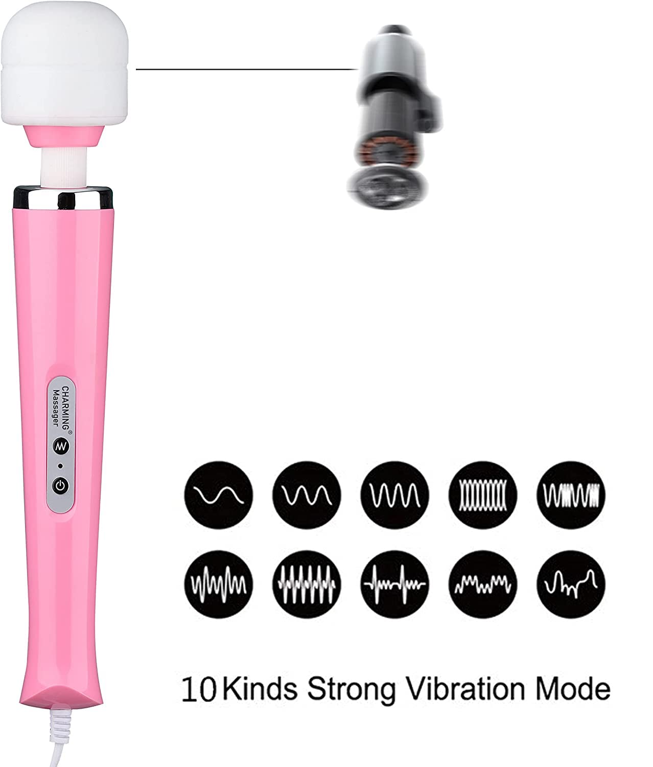 CHARMING Wired Powerful Handheld Massager with Strong 10 Vibrations Back Massage, Personal Therapy Massager for Sports Recovery, Muscle Aches, Full Body Pain (): Pink