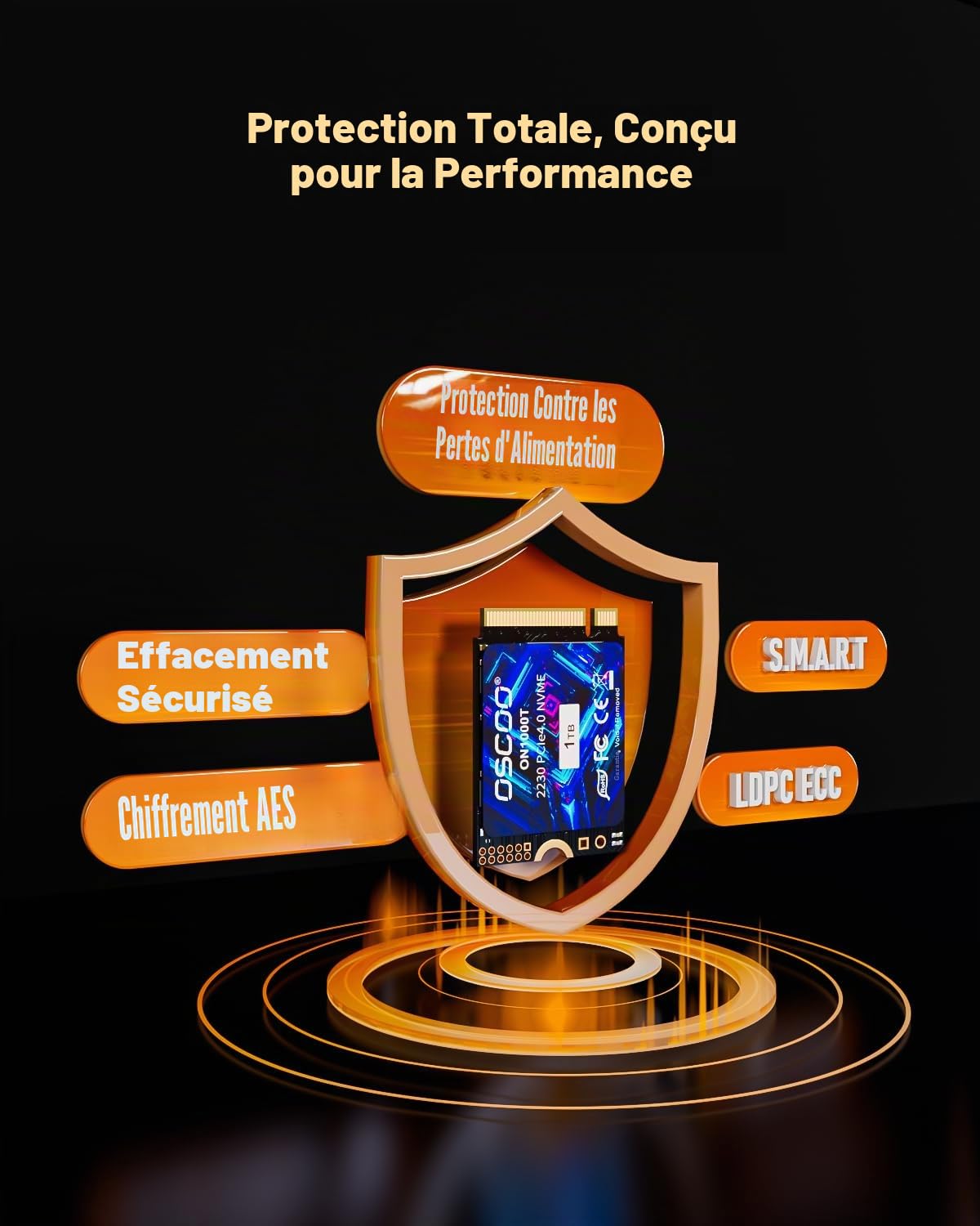 512Go M.2 2230 NVMe SSD,PCIe Gen4x4, Jusqu'à 5200 Mo/s,3D NAND | Solution Thermique Graphène, Compatible Steam Deck, ASUS ROG Ally, Surface, PC Portables, Mini PC, Ultrabook