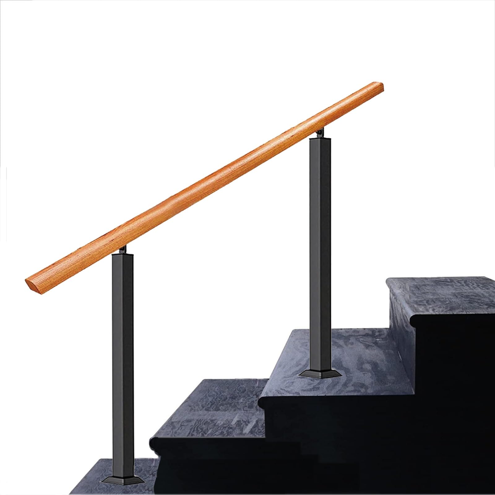 Gyeqxkt Girls Svart Wrought Iron Handrail For Outdoor Stairs Fits 1 To 3 Steps Wooden Handrail For Concrete And Porch Steps 85Cm Height 150Cm Length Color