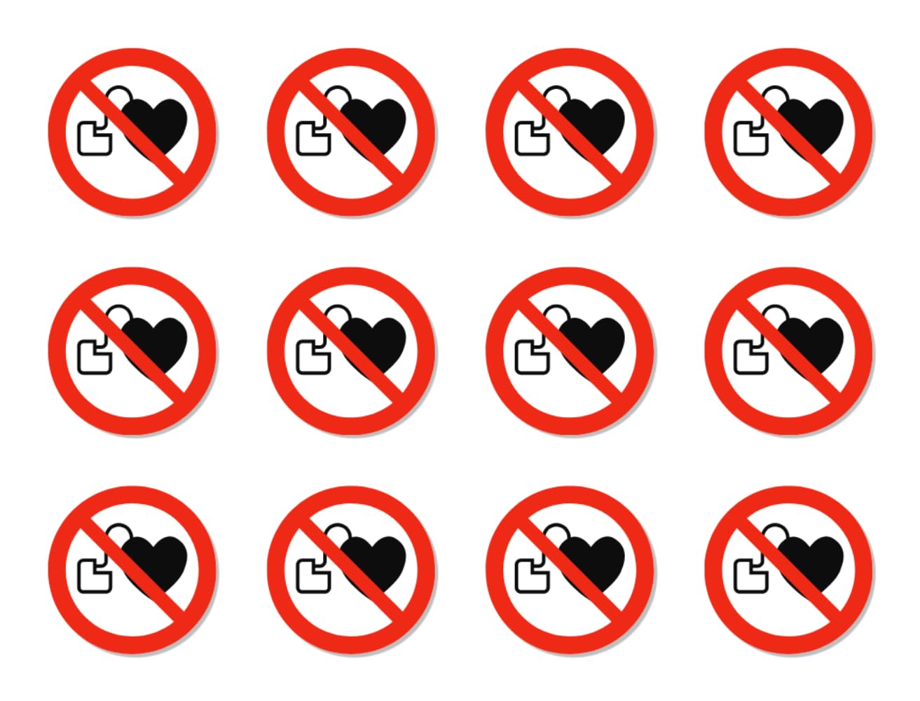 No access for people with pacemakers or implanted defibrillators: P007, DIN EN ISO 7010 / ASR A1.3, sticker: diameter 2.5 cm