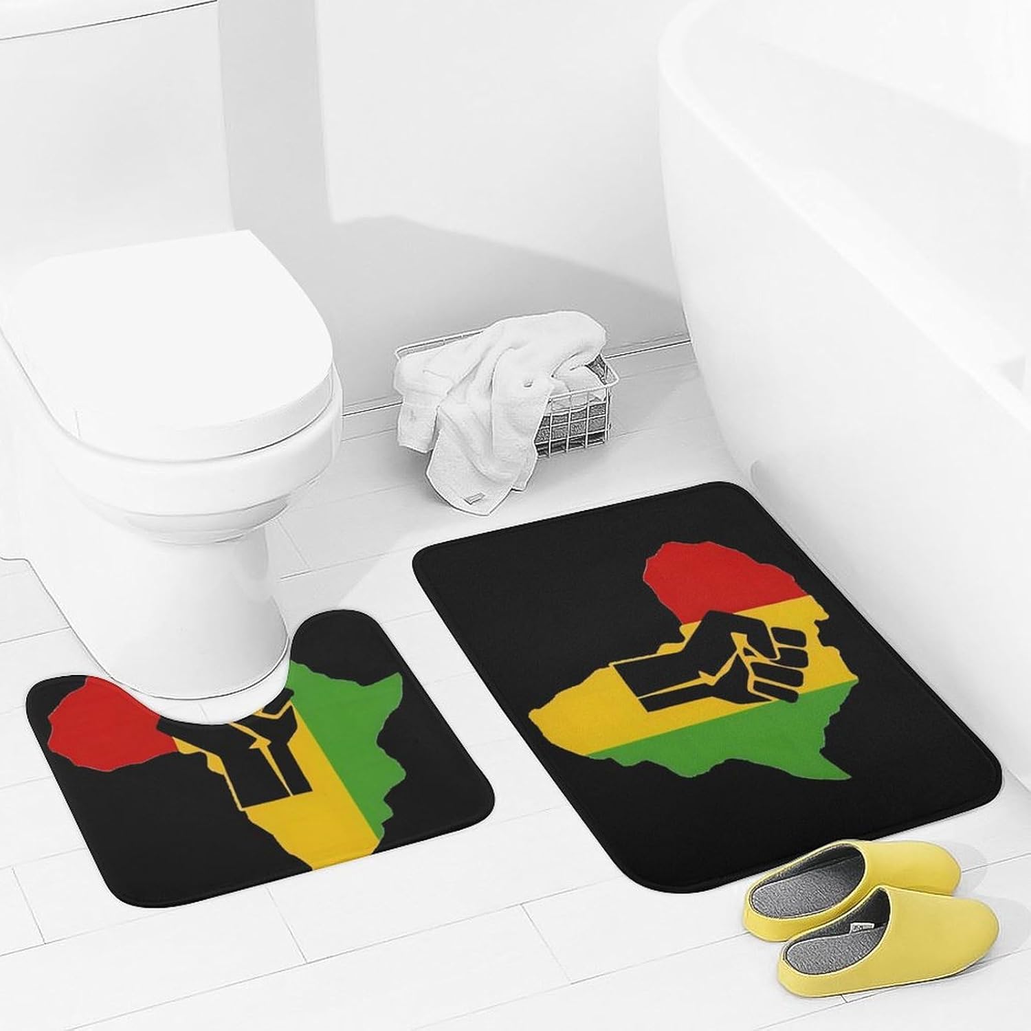 African American Africa Power African Map Art 2-Piece Bathroom Rug Set Non-Slip Toilet Mat Absorbent Bath Rug Set Shower Mat Bathroom Special.