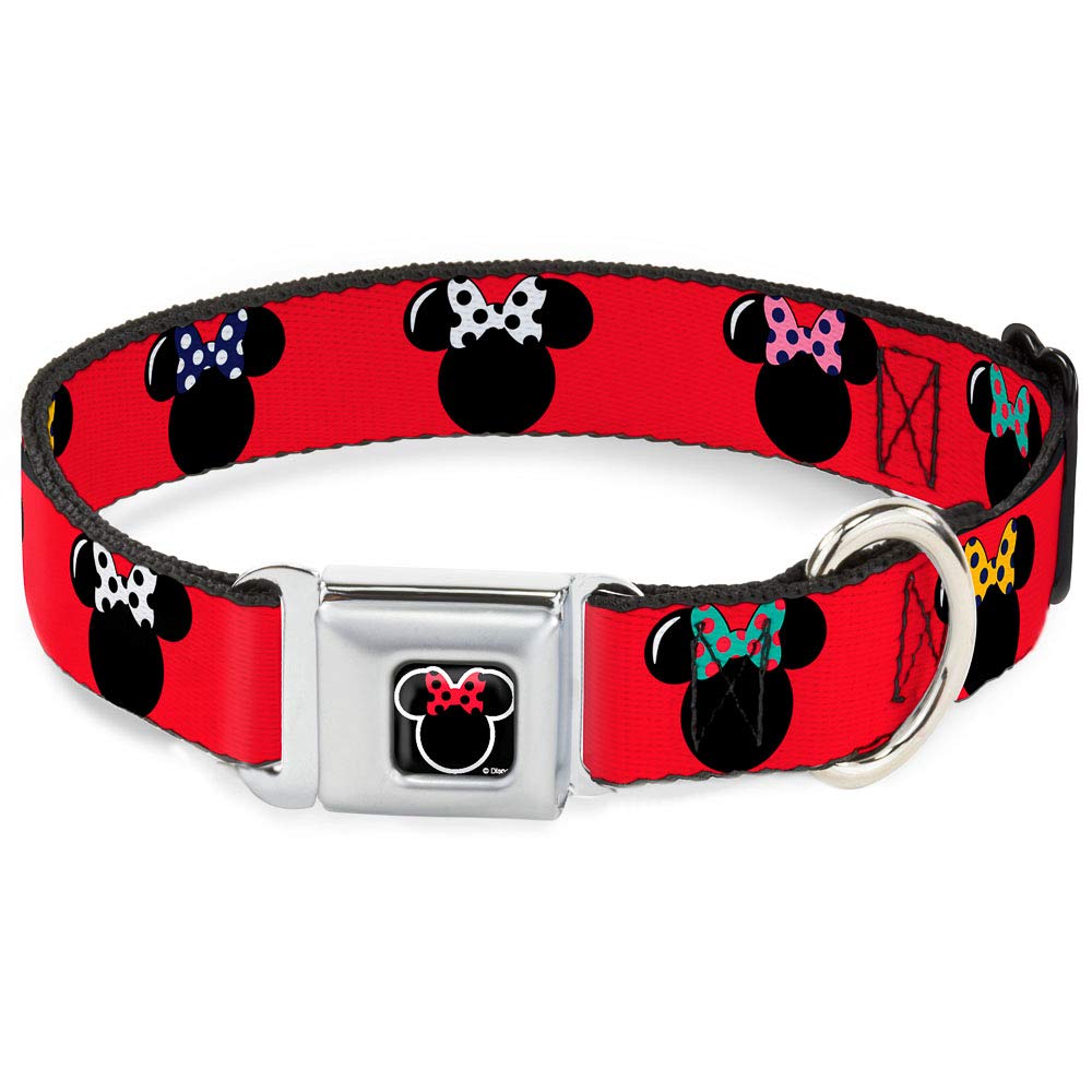 Buckle-Down Seatbelt Buckle Dog Collar - Minnie Mouse Silhouette Red/Black/Polka Dot - 1.5" Wide - Fits 16-23" Neck - Medium