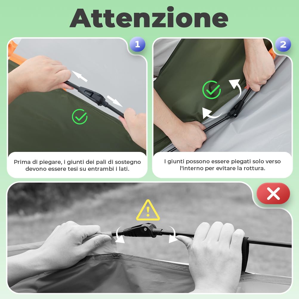 Tenda Campeggio 2-4 Persone Automatica Doppia Porta Anti UV Impermeabile 2 in 1 Interna Esterna