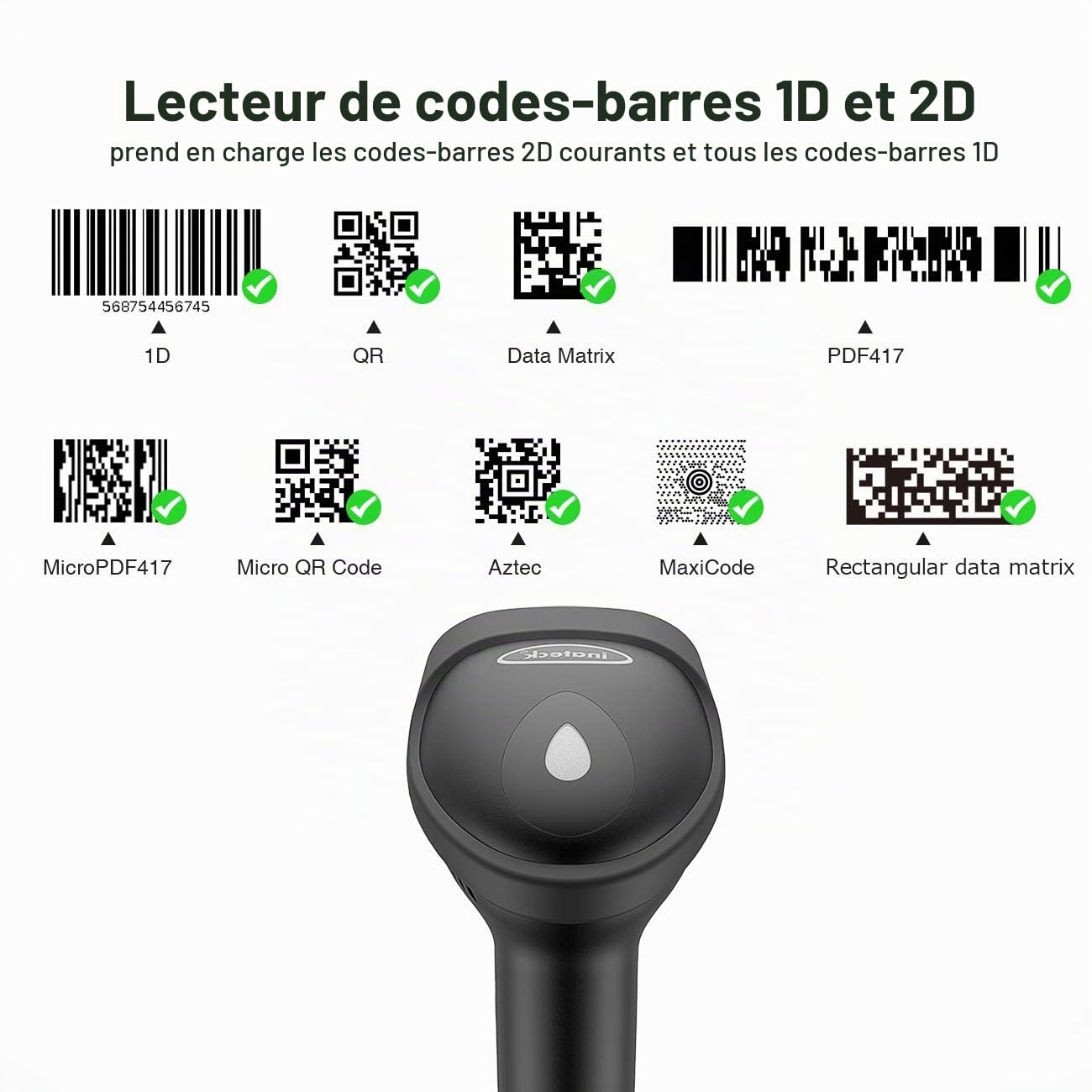 Inateck Lecteur de Codes-Barres 2D QR sans Fil pour POS, QR Douchette, BCST-50