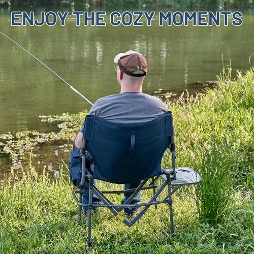 Image of Timber Ridge Aluminum Camping Directors Chair with Side Table Pocket, Portable Folding Heavy Duty Lawn Chair for Fishing Trip Picnic Concert Outdoor 400lbs, Blue