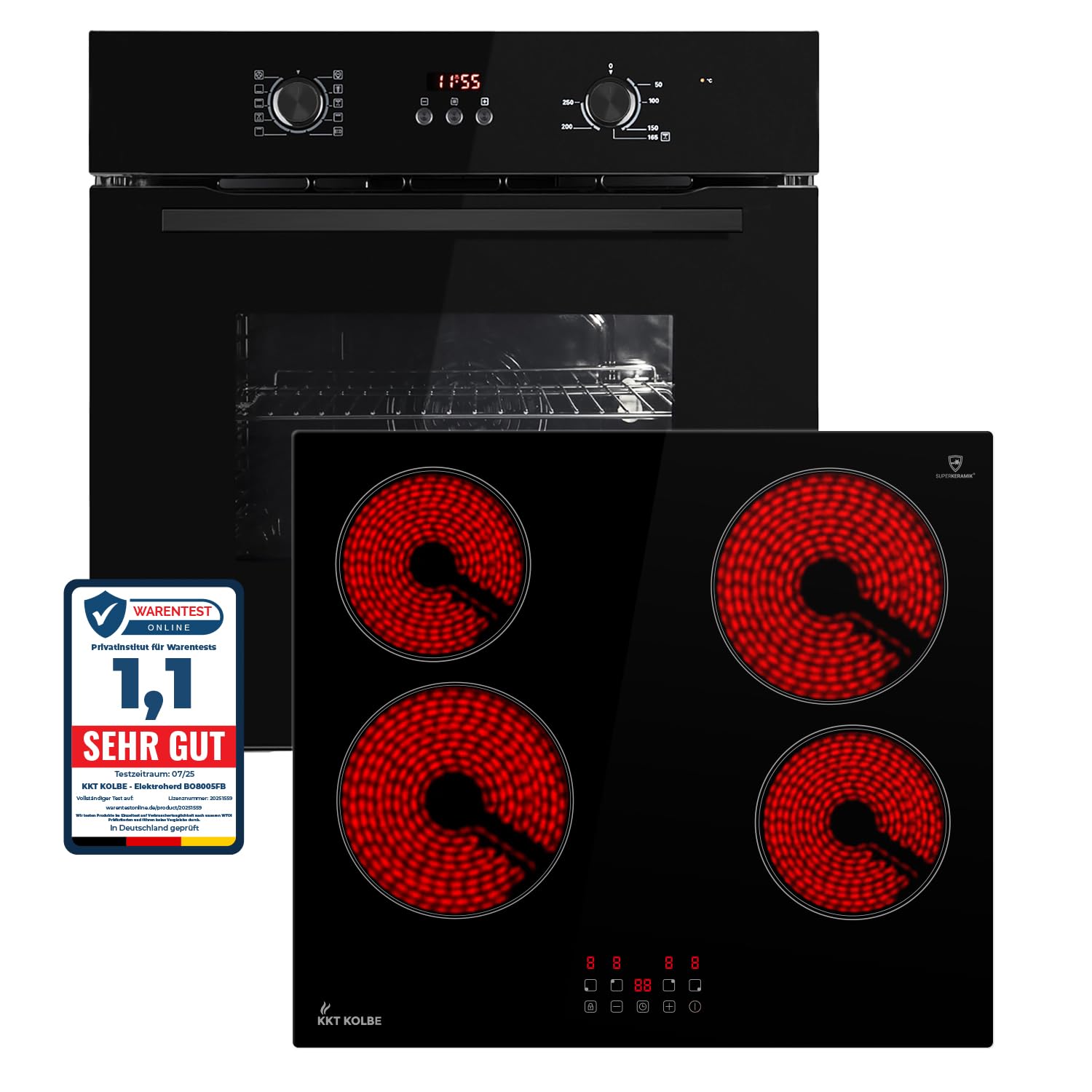 KKT KOLBE Autarkes Herdset | 60cm Einbaubackofen BO8005FB | 59cm Kochfeld CH5900RL | Grill | Heißluft | Automatik-Timer | Wärmeschutzverglasung | Kindersicherung | Knebelbedienung | SET8005FBCH5900RL