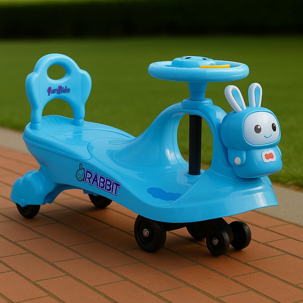 Fun Ride Bunny Swing Car Rider - Bunny Rabbit Twist and Swing Magic Car Ride On for Kids with Steering Music and Lights for Boys and Girls for Age 3+ Weight Capacity Upto 100 Kg (Blue)