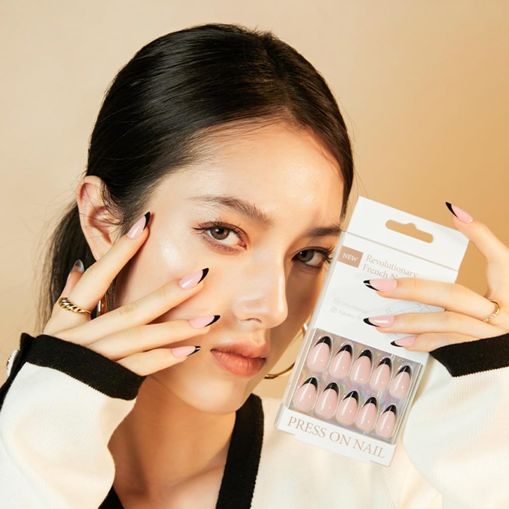 Almond Middle 30Pcs Set Artificial Nails French Tip Nails Art Decoration False Nails for Women and
